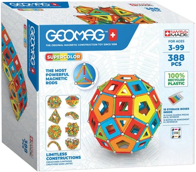 Магнітний конструктор Geomag Supercolor 388 елементів 8750193 (0871772001935)