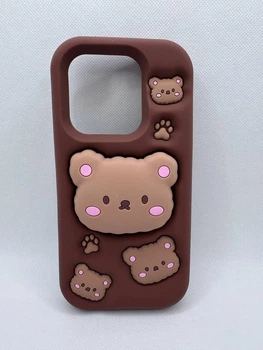 Детский резиновый чехол Bear для Xiaomi Redmi Note 14 с подставкой держателем Коричневый