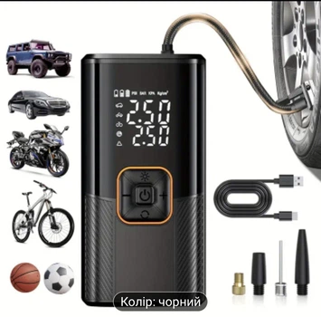 Портативный насос 150PSI с цифровым манометром, LED фонарем и USB аккумулятором