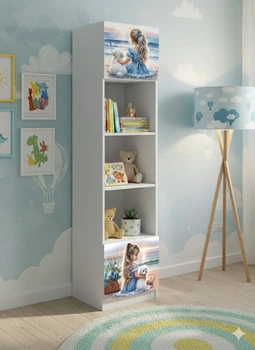 Стелаж в дитячу Т2 Драйв КС11 Viorina-Deko Білий/фотодрук (ламінована ДСП)
