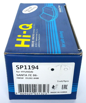 Колодки гальмівні передні Sangsin Brake HI-Q Brake Pad Hyundai Santa Fe (02->06), Santa Fe (06->12), Entourage (07->09) та ін. (SP1194)
