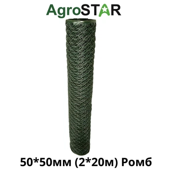 Сетка пластиковая AgroStar для ограждения 50х50мм 2х20м темно-зеленая УФ-стойкая BAU_А0048581