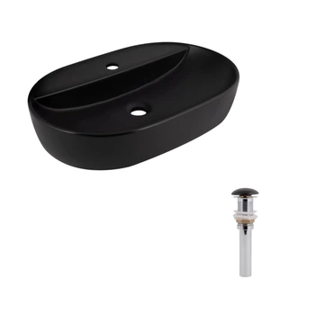 Раковина накладная 600x400x120 мм, Qtap Scorpio Matt Black + Донный клапан Pop-up PU03