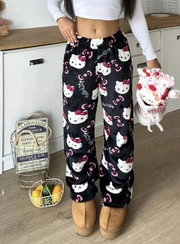 Піжамні плюшеві штани жіночі з принтом Хелоу Кіті M ( Hello Kitty )
