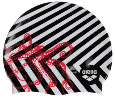 Шапочка взрослая для бассейна Arena PRINT 2 черно-бело-красный