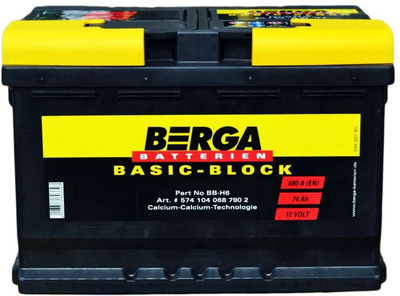 Автомобильный аккумулятор BERGA Basic-Block 74А Ев (-/+) (680EN) (574104068)