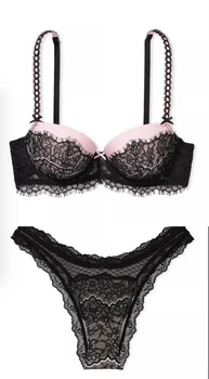 Комплект Victoria’s Secret Чорний з рожевим 34C-S