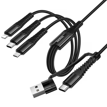 Дата кабель HOCO X123 Victory 3in1 Type-C to Lightning/Type-C/MicroUSB 3A (1m) (Black) (243503)