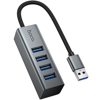Переходник HUB HOCO HB1B 4in1 (USB to 4xUSB 3.0) (0.2m) (Metal gray) (243561)