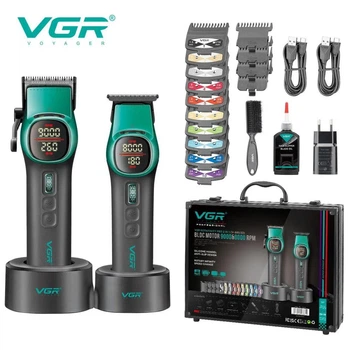 Комплект VGR 2 в 1 V-885 S2 GREEN, аккумуляторная машинка для стрижки и триммер