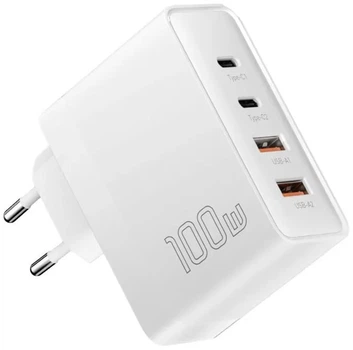 Зарядное устройство ESSAGER ES-CD37 100W GAN (PPS, PD3.0, QC5) порты 2C+2A White (43531)