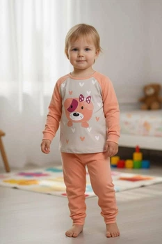 Детская пижама для девочки Baykar с мишкой р 2 98-104 см 2-3 года арт 9234-103 бежевый