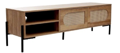 Тумба під телевізор HOMLA HAGA з ротангом та металевими ніжками 140 x 40 x 44 см (5904183849713)