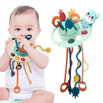 Сенсорная игрушка-тянучка "Мишка" голубой, для мелкой моторики, прорезыватель зубов, грызунок, погремушка Монтессори