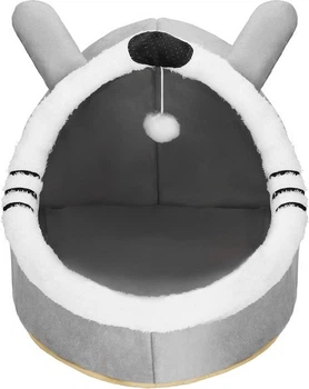 Лежак-будиночок для котів Springos з подушкою та іграшкою 42 x 44 x 35 см Сірий PA0241 (5907719480213)