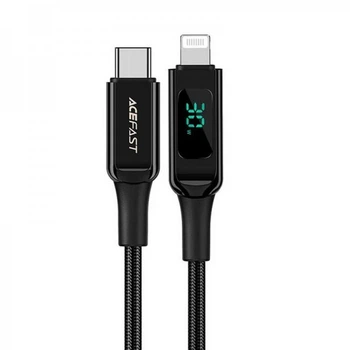 Кабель ACEFAST C6-01 Type-C to iP, 3A, 30W, 1.2m, nylon, zinc connectors, Black (6974316281030) (14668)