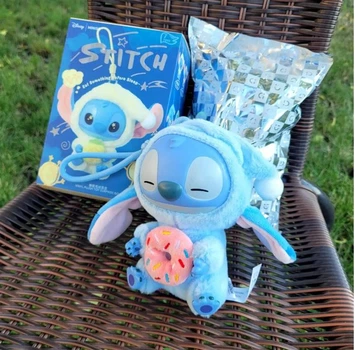 Дитяча м'яка іграшка сюрприз брелок на рюкзак Labubu Miniso Stitch Лабуба 15 см, іграшка Лабубу Стіч з пончиком для хлопчика та дівчинки