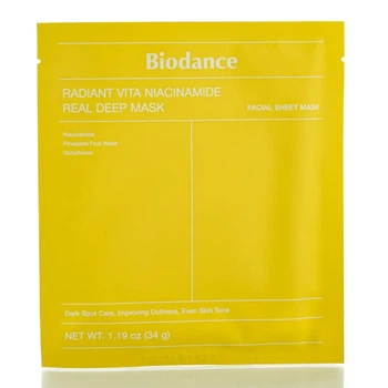Осветляющая гидрогелевая маска с витаминами и ниацинамидом Biodance Radiant Vita Niacinamide Real Deep Mask 1 шт - 34 мл