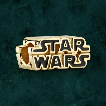 Серебряная бусина шарм с 3d логотипом "Star wars" Pandora (Пандора) 769247c01 с покрытием 14к золотом