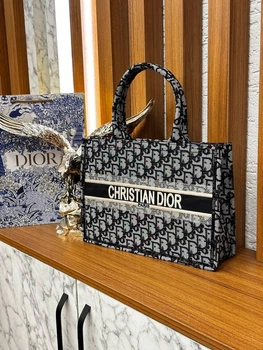 Сумка большая с принтом Christian Dior женская черная (s804)