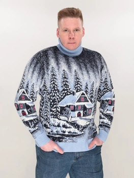 Свитер мужской зимний с домиками голубой 230-561-5 XL