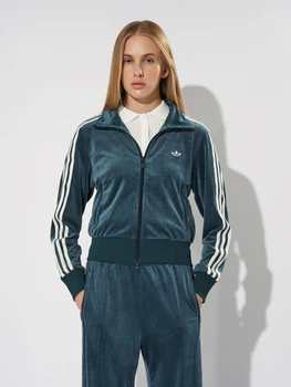 Толстовка на молнии без капюшона женская Adidas Originals X Liberty London Debossed Velvet Firebird JW5267 M Зеленая (4068811573416)
