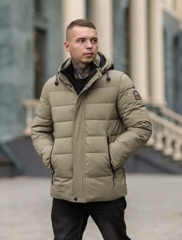 Куртка мужская зимняя стеганая с капюшоном 48 оливковый