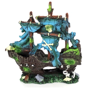 Декорація для акваріума Aqua Nova піратський корабель, що затонув, 22x9x23 см Різнобарвний (AN3013)