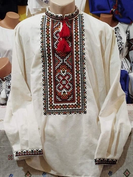 Лляна вишита сорочка чоловіча "Гуцульський візерунок"на натуральному льоні 42 розмір