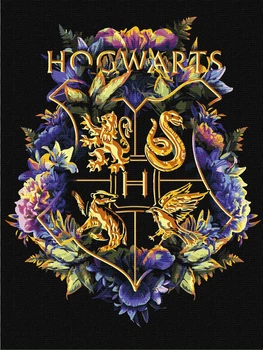 Картина по номерам, набір для розпису WB "Harry Potter: Герб Гоґвортсу з фарбами металік" 30х40см, термопакет, Ідейка, КНО5209