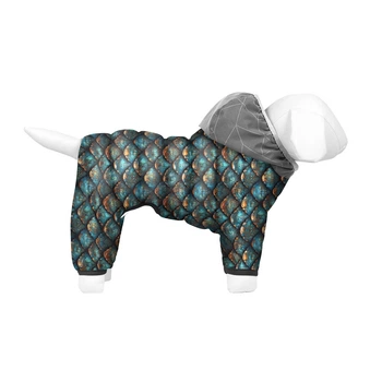 Комбінезон для собак WAUDOG Clothes малюнок "Луска", демісезонний одяг для середніх та великих собак з капюшоном, захисний комбінезон з поліестеру, розмір L50, довжина 47-50 см, обхват грудей 70-74 см, обхват шиї 47-50 см (425-0179)
