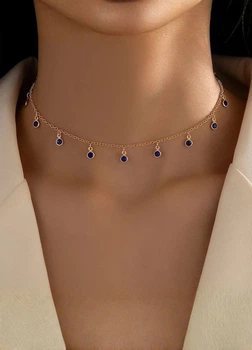 Цепочка женская с синими камушками подвесками Fashion Jewelry Золотистая 16848