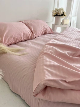 Двоспальний комплект постільної білизни пудровий страйп-сатин