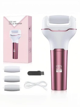 Пилка для пяток электрическая аккумуляторная Callus Remover C6358 IPX7 роликовая шлифовальная машинка аппарат терка с функцией самоочистки, розовая