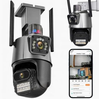 Вулична WiFi камера відеоспостереження 6MP Full HD поворотна із сиреною IP66 кольорова CMOS
