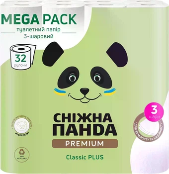 Туалетний папір Сніжна панда Premium Classic Plus 32 шт 3 шари