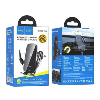 Автотримач Hoco CA202 Plus Automatic Clamping Wireless 15w Чорно-Сірий