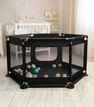 Детский манеж игровая площадка SEWEN KIDS 125×110×65см черный из трубок из нержавеющей стали ткань Оксфорд