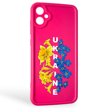 Чехол силиконовый Soft Touch с 3D принтом Украина для Samsung Galaxy A05 (SM-A055) малиновый (Полная защита камеры)