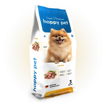 Сухой корм 3 кг для собак Миниатюрных и Мелких пород с Уткой Happy Pet