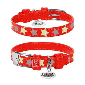 Ошейник WAUDOG Glamour с узором Звездочка Светящийся 19-25 см 12 мм Красный (35833)