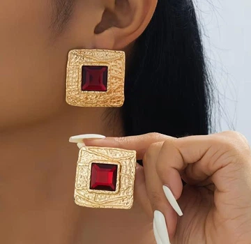 Сережки стильная акцентная вечерняя бижутерия jewelry Золотистый красный
