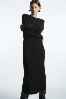 Сукня жіноча COS power-shoulder satin-panel midi dress 1201150002 40 Чорний
