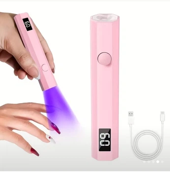 Аккумуляторный портативный UV/LED фонарик для маникюра без бренда с таймером и дисплеем мгновенная фиксация для наращивания 3 w 395 нм 5 V 1 A розовый