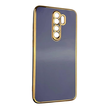 Чехол для Xiaomi Redmi Note 8 Pro глянцевый с защитой камеры с золотой окантовкой синий