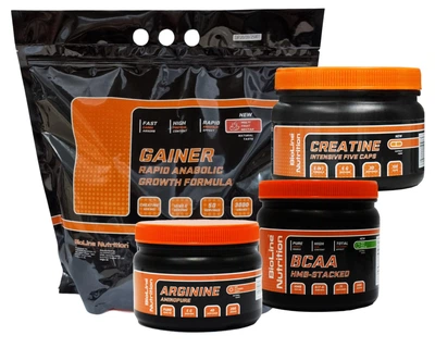 Гейнер BioLine Nutrition 3 кг смак Мультифрукт + Креатин в касулах + ВCAA 2:1:1 0,5 кг + Аргінін 0,2 кг