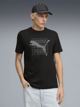 Футболка хлопковая длинная мужская Puma Graphics 69177501 M Black с принтом (4069161646515)
