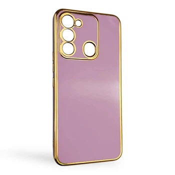 Чехол для TECNO Spark 8C (KG5k) глянцевый с защитой камеры с золотой окантовкой сиреневый