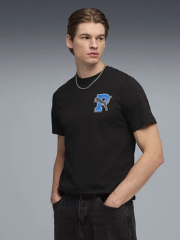 Футболка бавовняна довга чоловіча Puma Graphics 69177601 L Black з принтом (4069161650277)