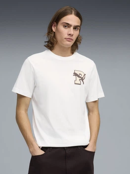 Футболка бавовняна довга чоловіча Puma Graphics 69177602 L White з принтом (4069161673870)